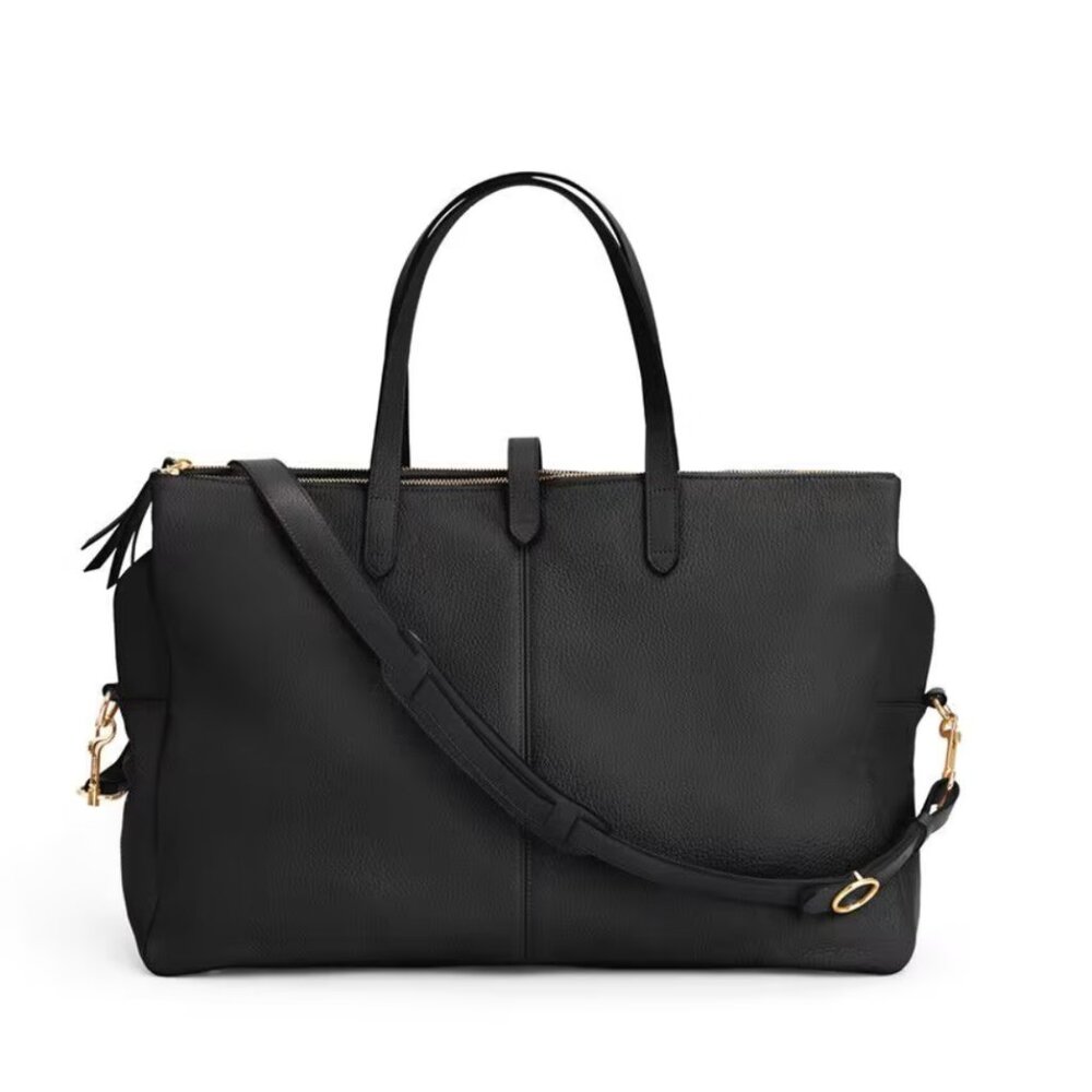 Cuyana Black Pebbled Leather Travel Tote with Gold Hardware